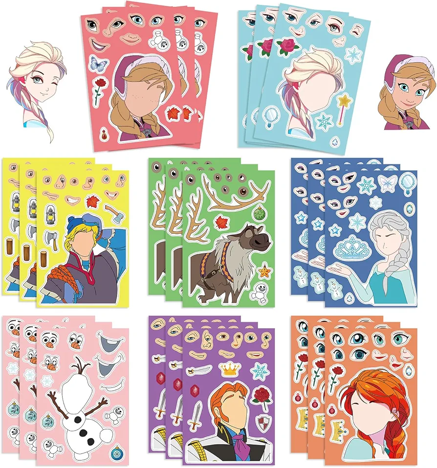 16 Sheets Cute Frozen Stickers for Girls, Make Your Own Frozen Stickers, Princess Birthday Party Favors Stickers for Teens Girls Boys, Classroom Rewards, Art Craft Party Supplies Party Supplies.