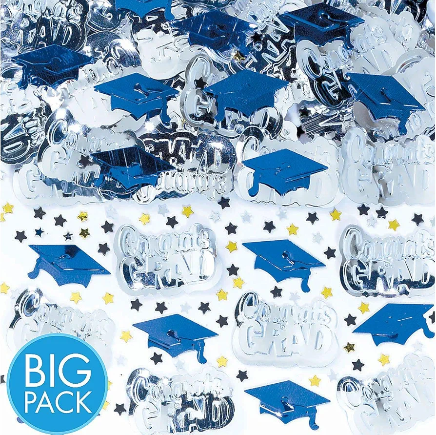 Metallic Bright Royal Blue Embossed Graduation Confetti - 2.5 Oz | 1 Pack Of Multicolored Confetti Perfect Graduation Party Supplies, Arts & Crafts Supplies, Great Gift Box Filler & Photoshoot Props