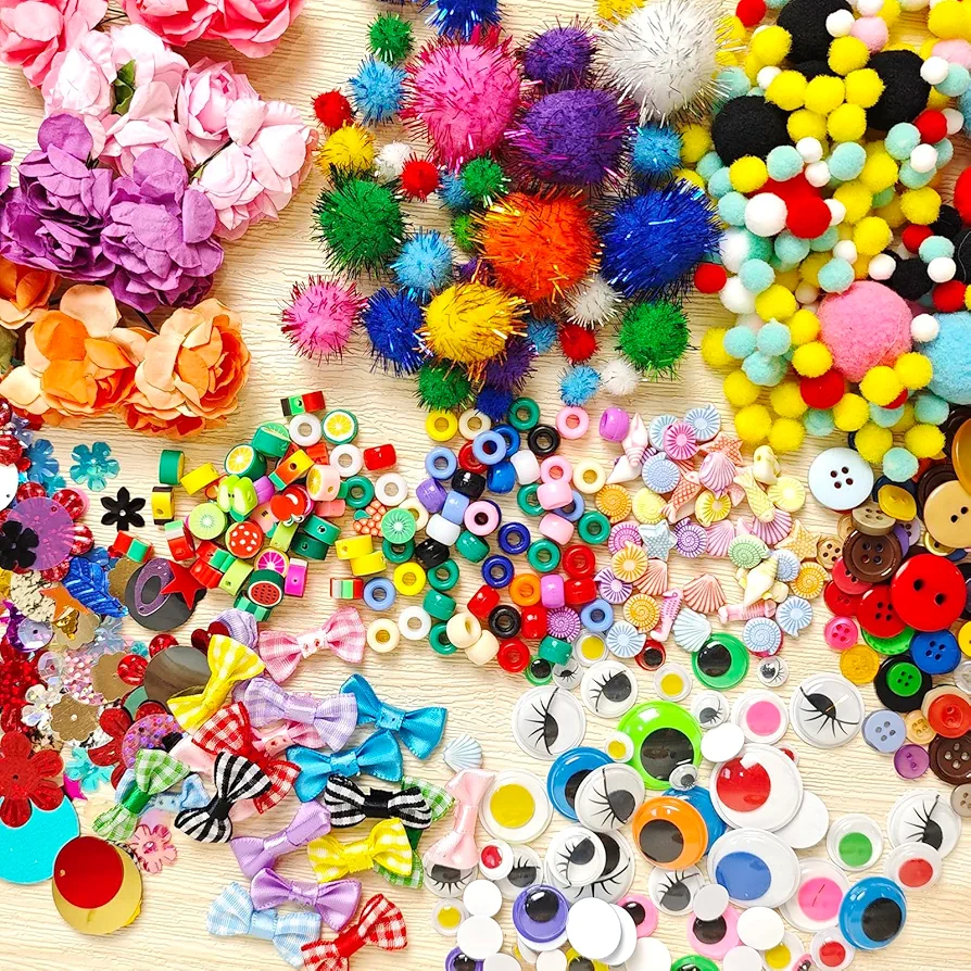 MOVEBO 1500 PCS Art and Craft Supplies for Kids, Toddler DIY Craft Art Supply Set Included Pipe Cleaners, Google Eyes, Feather, All in One for Craft DIY Art Supplies Kit (red Bag)