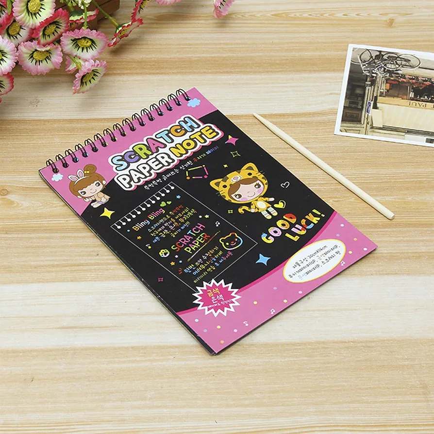 Scratch Graffiti Notebook Scratch Paper,Scratch Paper Art Set Scratch Rainbow Art,Rainbow Scratch Mini Art Notes,Scratch Off Art Coloring Kit Toy,10 Pages Per Book Includes Scraper Brush (Pink)