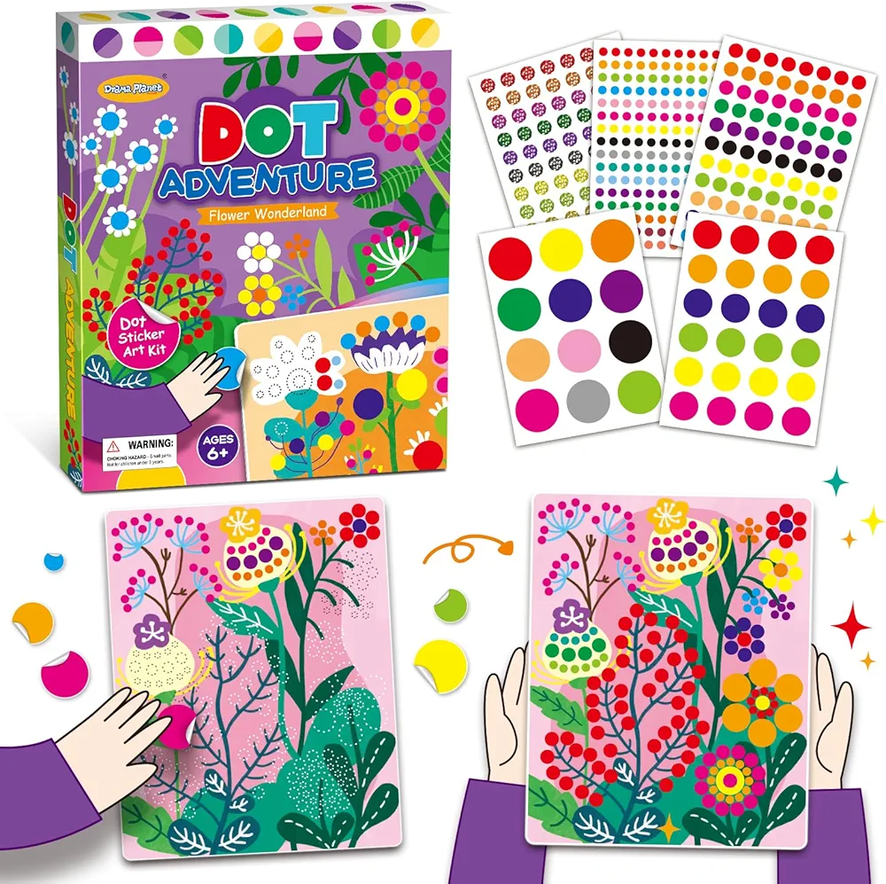 Drama Planet Dot Sticker Art Kit for Kids, Create Stunning Flower Designs with Dot Stickers, Includes Inspiration Guide, Craft Kits, Art Activities for Kids, Ideal Gift for Boys and Girls