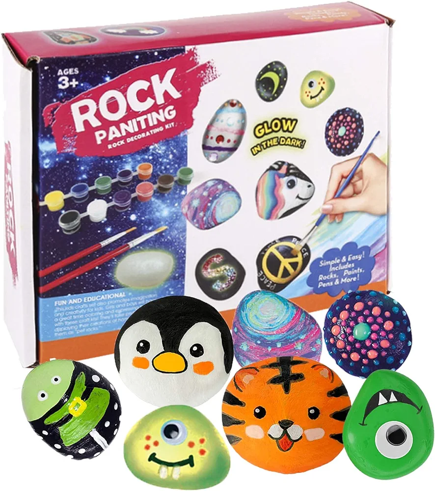 GENUMIX Genumix Rock Painting Kit for Kids Adult, DIY Arts and Crafts Supplies Kits for Paint Rocks, Glow in The Dark Painting Rocks, Perfect Creative Painting Gift for Boys and Girls