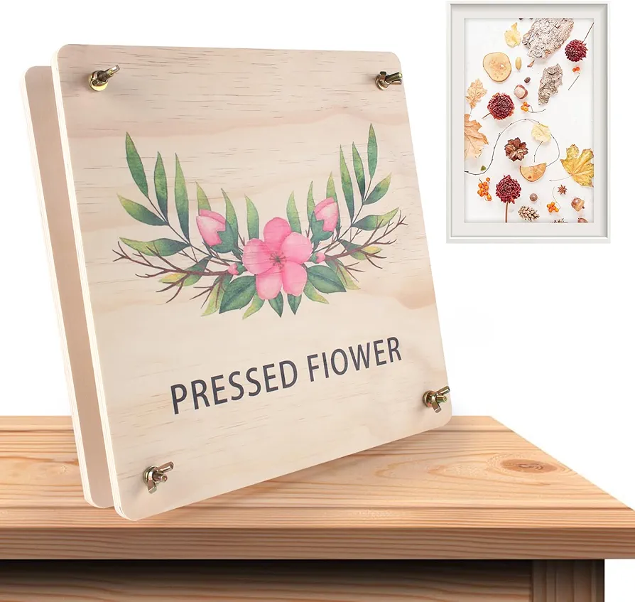 MIDZH Extra Large Flower Press, 10.8" x 10.8" 4 Layers Wooden Flower Pressing Kit, DIY Pressed Flower Preservation Kit,Flower Pressing Kit for Adults，DIY Arts and Crafts for Adults.