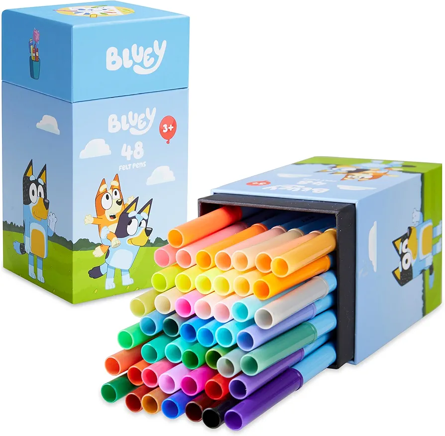 Bluey Colouring Pens for Kids 48 Piece Set Colouring for Kids Art Supplies Felt Tip Pens Washable Markers Gifts for Kids