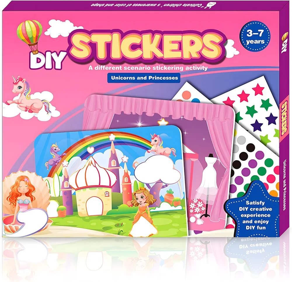 VteePck Sticker Book Kit for Kids, Unique Sticker Activity with DIY Craft Kits, Arts and Crafts for Kids Featuring Unicorns and Princesses, Crafts for Kids Ages 3-7, Toddler Sticker Paper Girl Gifts