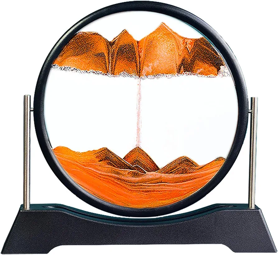 Muasopst Moving Sand Art Picture Round Glass - 3D Deep Sea Sandscape in Motion Display - Flowing Sand Frame - Sensory Relaxing Desktop Table Decor Gift - 7 inch