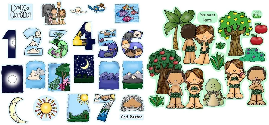 Days of Creation & Garden of Eden Felt Sets Bible Felt/Flannel Board Stories Lesson Guide Activity Pages