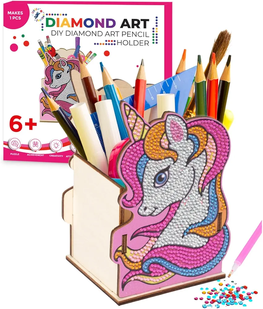 Unicorn Diamond Art Kids Pencil Holder - Diamond Art Kits for Kids - Unicorn Crafts - Pencil Holder for Desk Kids - Gem Art for Kids - Kids Diamond Art - Dot Art Kits for Kids - Diamond Art for Kids