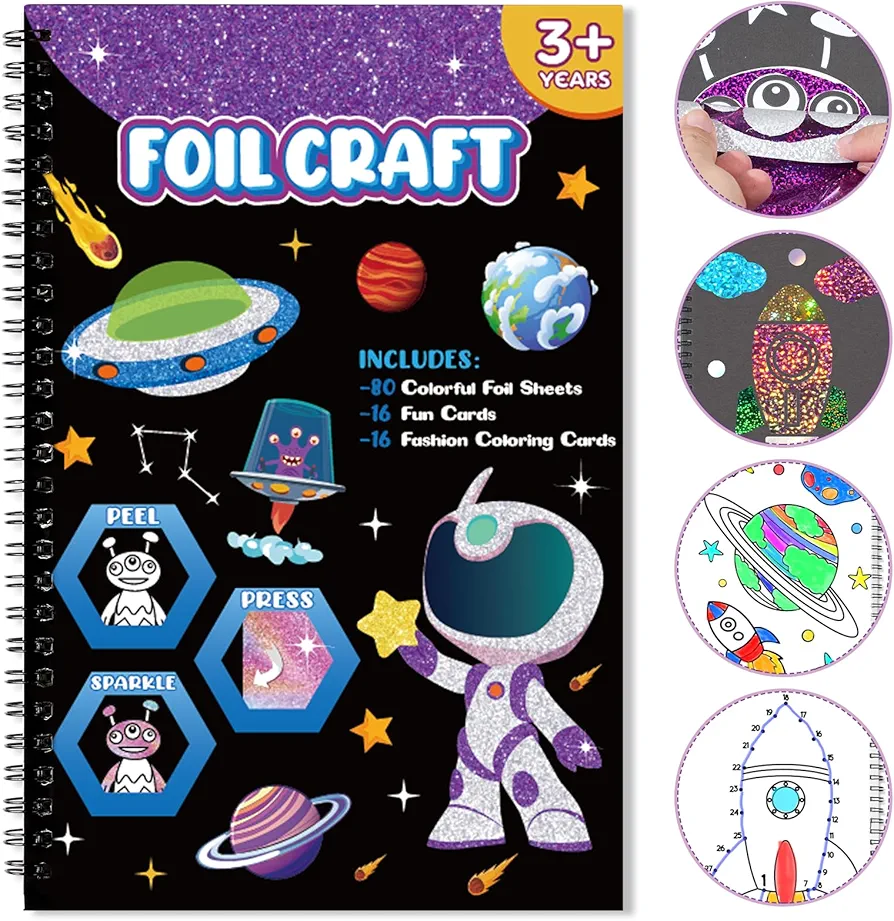 Art & Craft Activity,Foil Fun Outer Space DIY Art Kits,No Mess Creative Foil Art Kits Set Drawing Game for Kids,Birthday Gifts Crafts Supplies Kits Travel Toys for Girls Boys Ages 4 5 6 7 8 9 Year Old