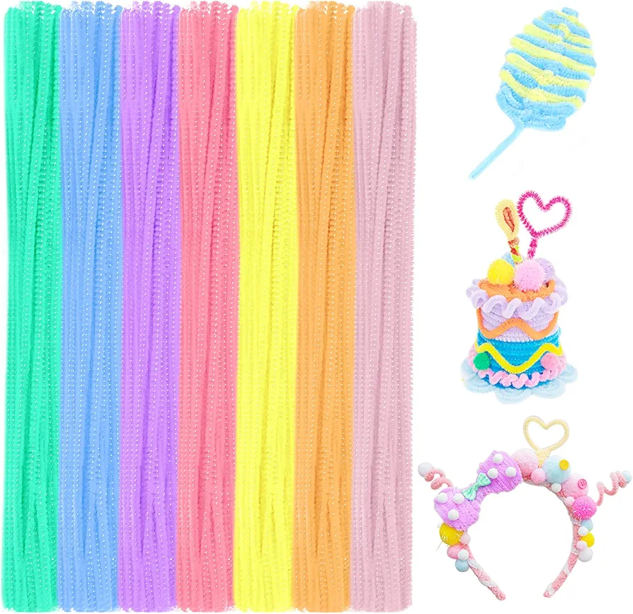 Anvin Pipe Cleaners 100 Pcs 7 Colors Chenille Stems for DIY Crafts Decorations Creative School Projects (6 mm x 12 Inch, Macaron Colors)