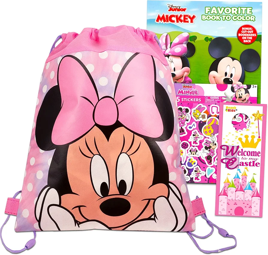 Walt Disney Studio Disney Minnie Mouse Travel Bag Bundle 4 Pack Minnie Activity Set - Minnie Mouse Travel Set with Coloring Books, Games, Puzzles, and Minnie Stickers