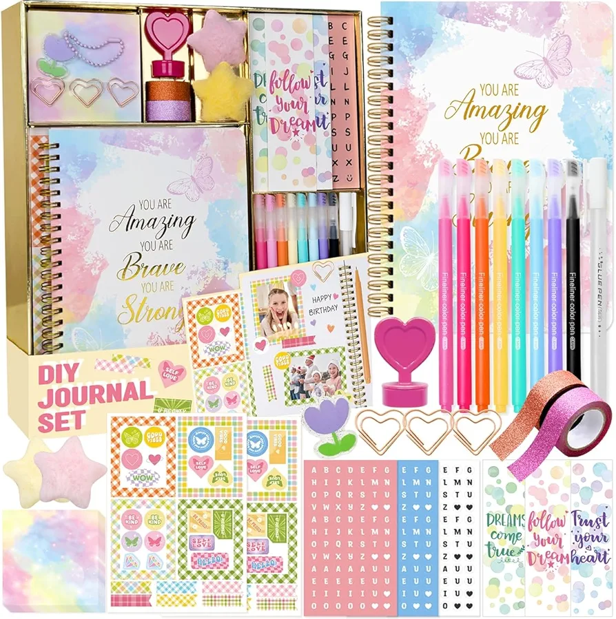 DIY Journal Kit for Girls – Journal Set for Teen Tween Girls Gifts, Stationary Scrapbook & Diary Supplies Set, Girl Gifts Craft Stuff, Birthday Gifts for 8 9 10 11 12 13 14 Year Old Girl