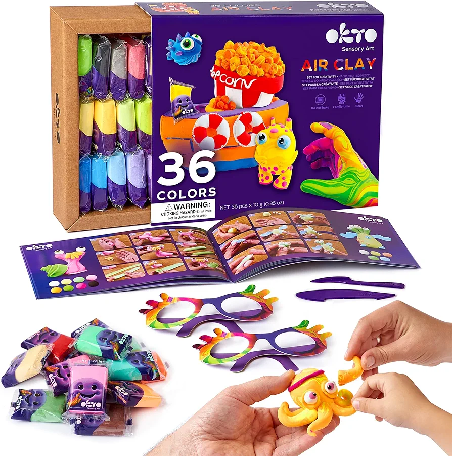OKTO Air Dry Clay for Kids | Air Dry Clay Kit with Clay Tools and Bonus Apron | Magic Modeling clay for Craft and Kids Activities | Art Supplies Crafts for Kids Ages 5+ (36 Colors)