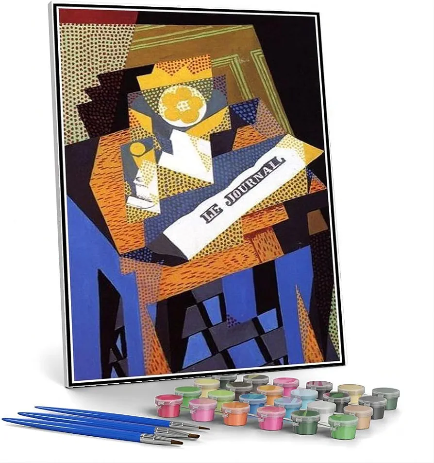 Paint by Numbers Kits for Adults and Kids Newspaper and Fruit Dish Painting by Juan Gris Arts Craft for Home Wall Decor