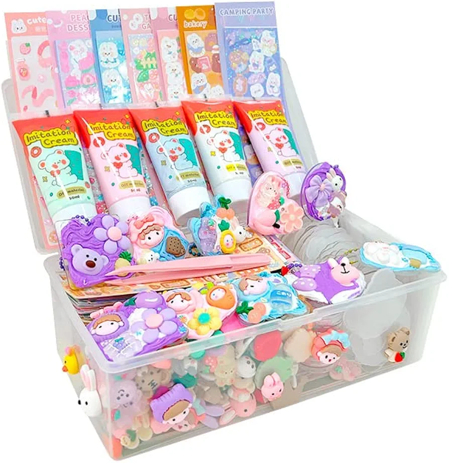 193 PS Cream Gum Guka Set and Transparent Storage Box, Stickers Suitable for Fun DIY Crafts for Children of All Ages (X5601)