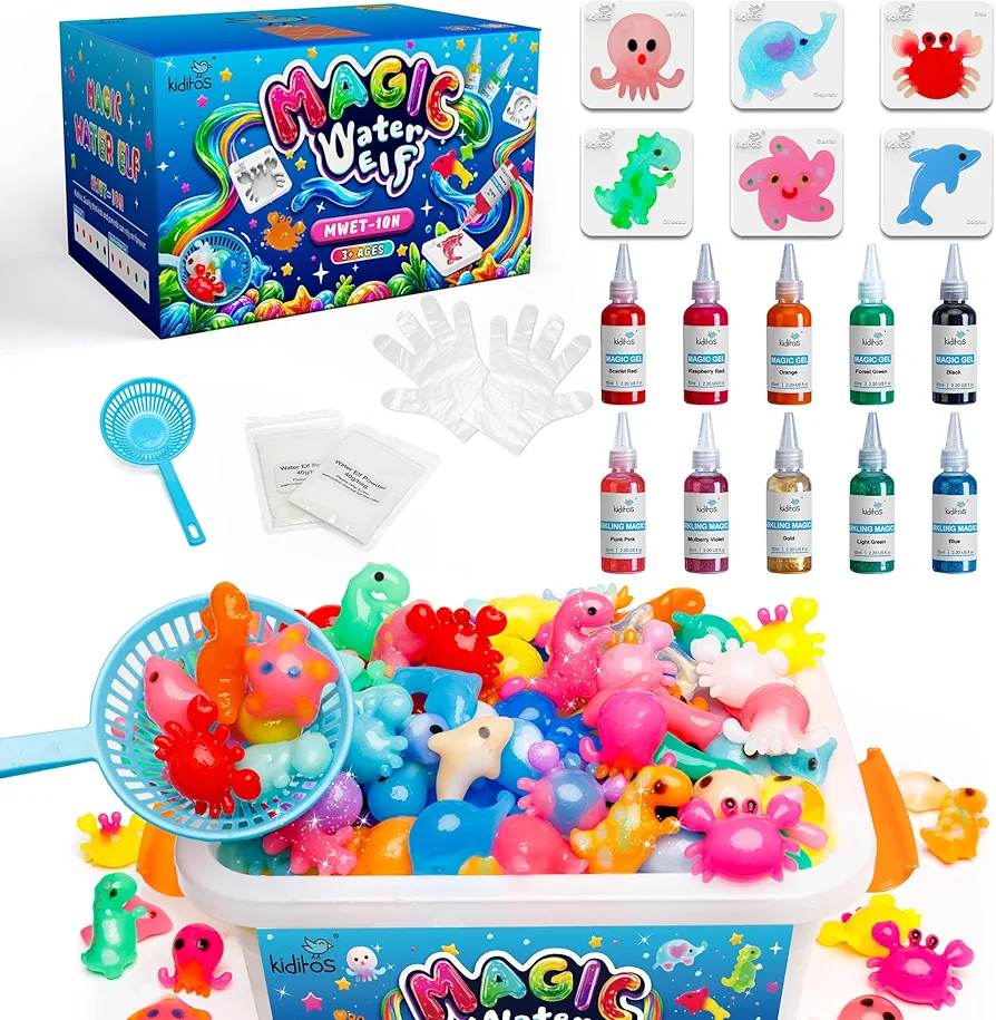 10 Colors Magic Water Elf Toy Kit,Aqua Fairy Water Gel Kit With 5 Colors Sparkling Magic Gel,5 Colors Magic Gel,6 Sea Creature Molds,Birthday Gifts Crafts&Art DIY Kit for Kids