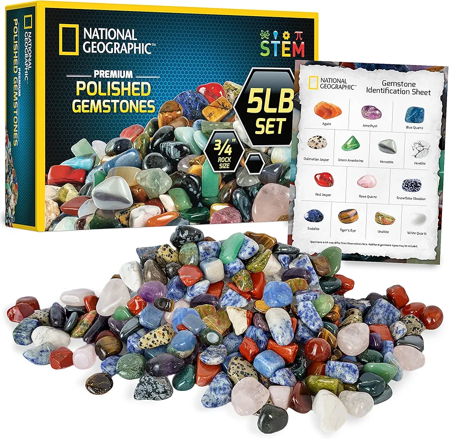 Premium Polished Stones - 5 Pounds of 3/4-Inch Tumbled Stones and Crystals Bulk, Arts and Crafts, Rock and Mineral Kit, Rocks for Kids, STEM Toys