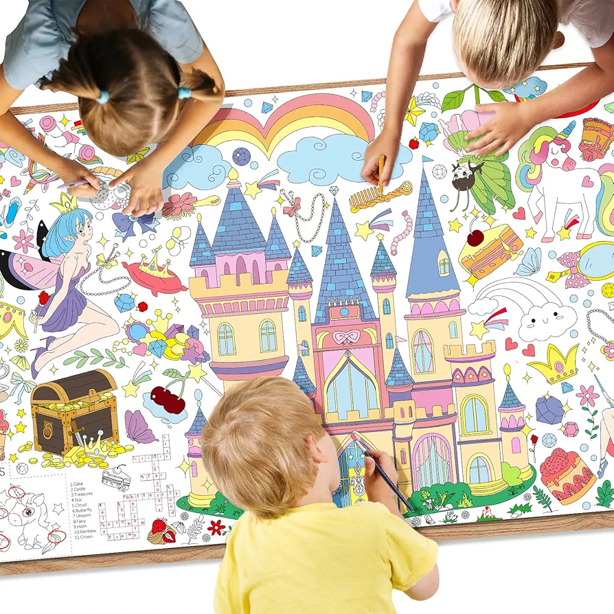 Giant Coloring Poster,35x72Inch Princess Party Activity Drawing Paper Coloring Table Cover,DIY Princess Poster Tablecloth Art Crafts Coloring Sheet for Kids,Home Classroom Party Decorations Suppiles