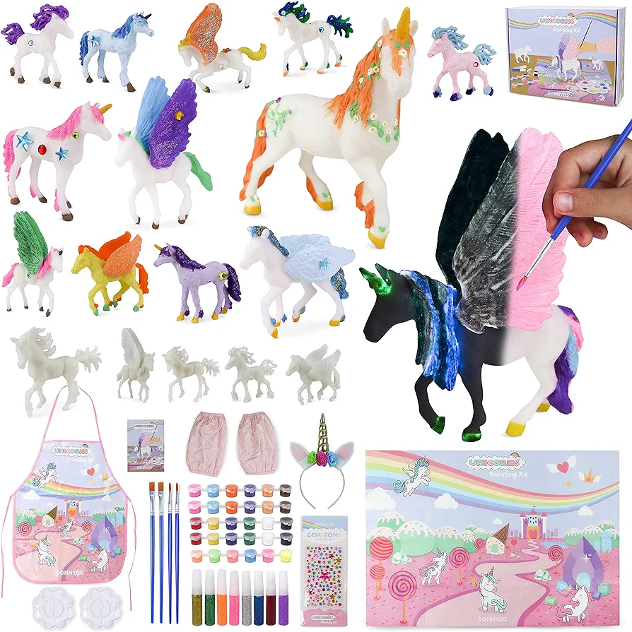BONNYCO Unicorns Gifts for Girls Painting Kit with 18 Unicorns Painting for Kids with Glow in The Dark | Girl Toys 3 4 5 6 7 8 9 10 Years Old Gifts for Girls for Birthday, Christmas | Unicorn Toys