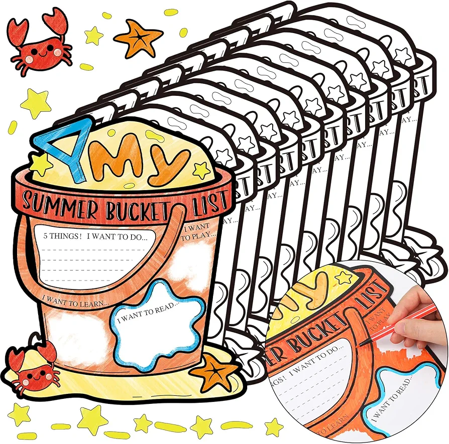 Kolldenn 48 Pcs Summer Bucket List Coloring Poster for Kids, 13 x 11 Inch My Summer Coloring Poster Summer Pool Beach Crafts Activity for End of School Year and Camp Supplies Summer Birthday Party