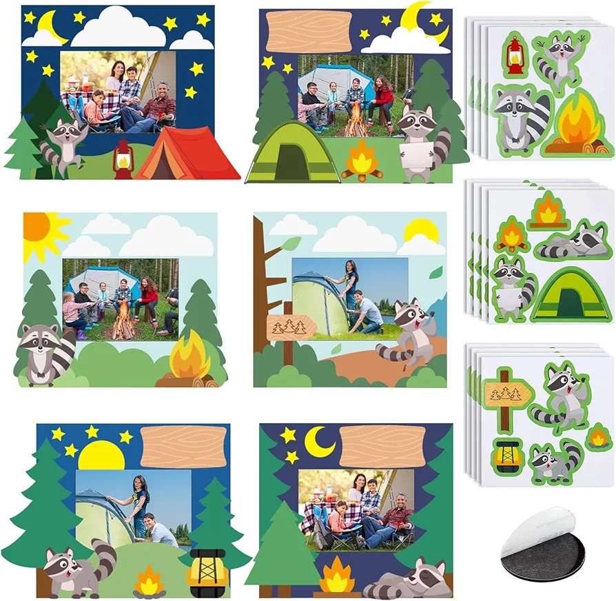 24 Sets Camp Magnetic Picture Frame Craft for Kids I Love Camp Raccoon DIY Photo Frame Camp Frame Craft for Party Favors Classroom Home Decoration