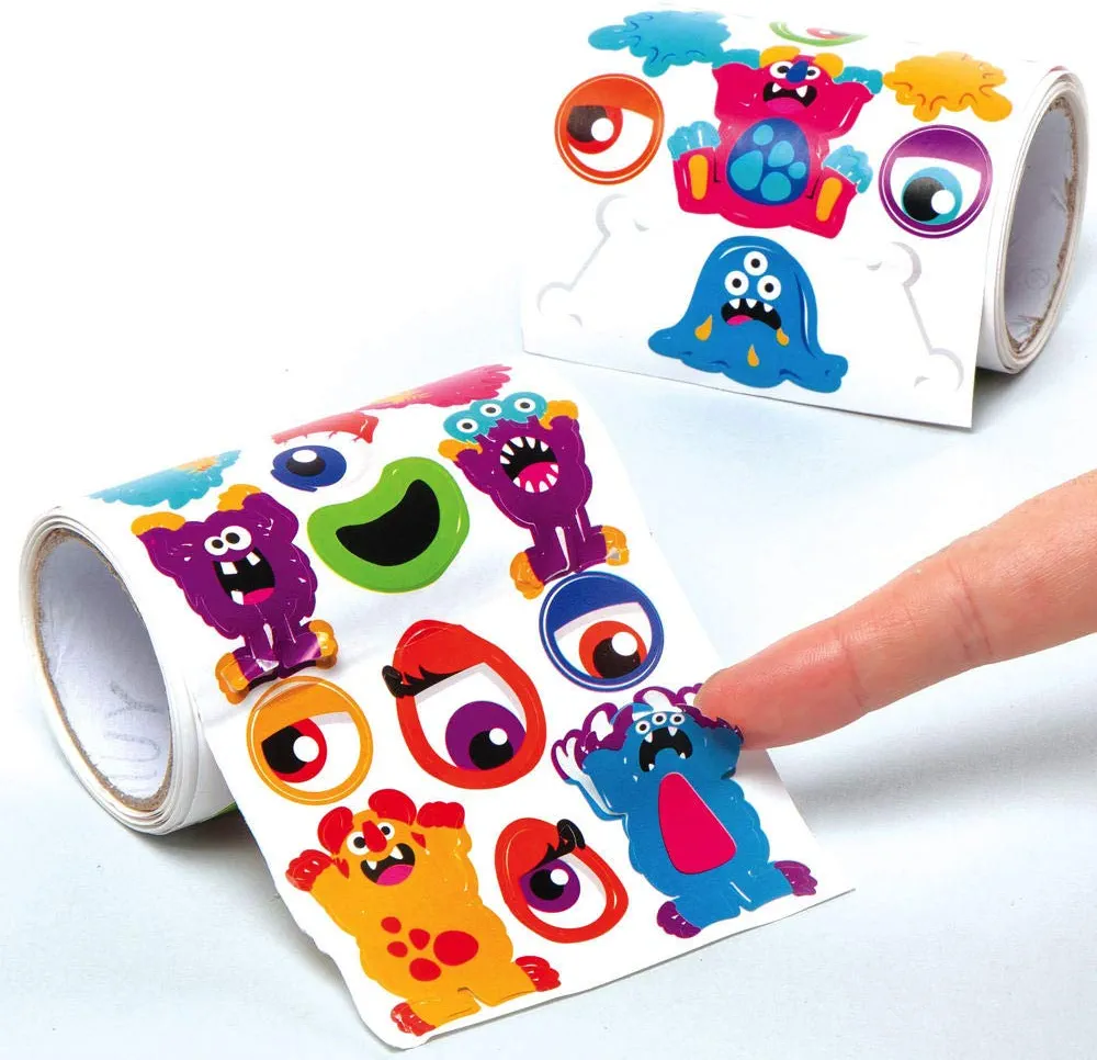 Baker Ross AX252 Monster Bunch Sticker Rolls - Pack of 600, Kids Stickers, Ideal for Children's Arts and Crafts Projects, Great for Card Making and Scrapbooking, Halloween Stickers