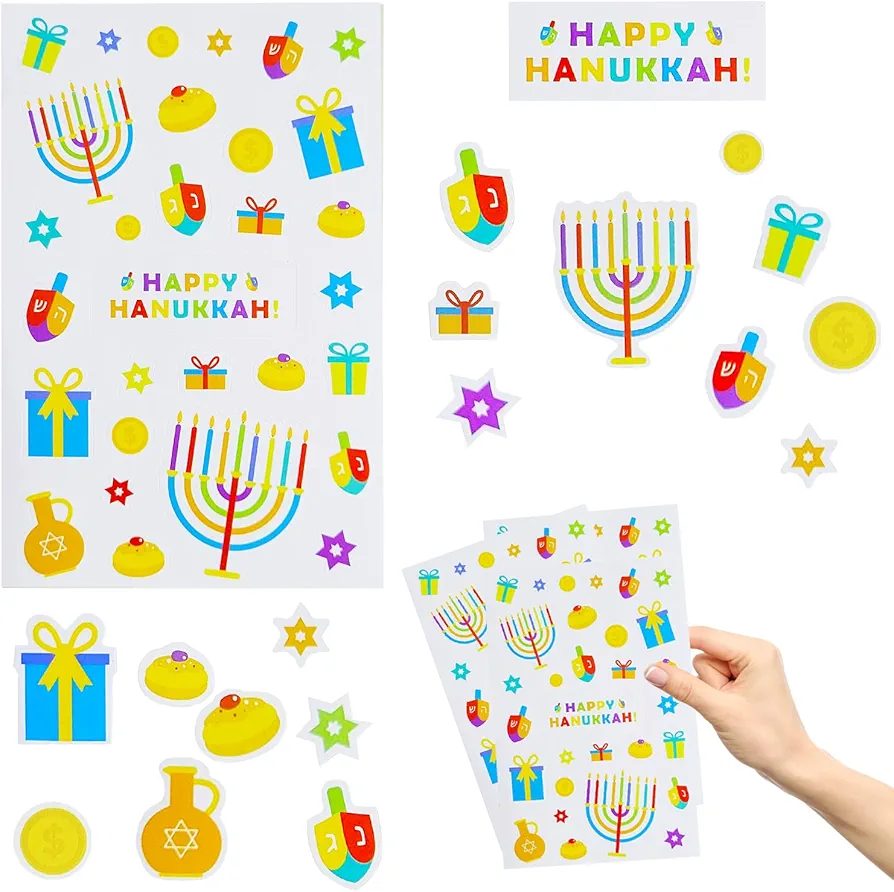 The Dreidel Company Hanukkah Stickers Sticker Pieces, Great for Arts and Crafts, Hanukkah Decoration, Party Favors, 360 Stickers (Style 4)