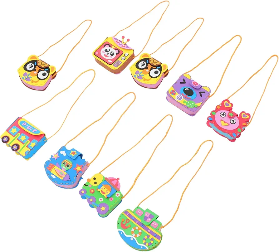 KOMBIUDA 9 Sets DIY Cartoon Bag Handbags Handmade Shoulder Bag Kit Crossbody Bag Art Crafts Kit Learn to Sew Hand Bag for Children Bag Children Crafts Toy Three-Dimensional Tote Bag