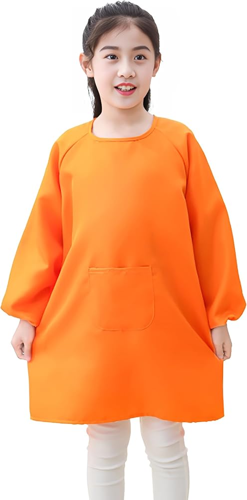 Lauthen.S 2 Pcs Kids Art Smocks,Artist Painting Aprons Long Sleeve with Pocket Eating Gardening Smocks for Toddler 2-12 Years