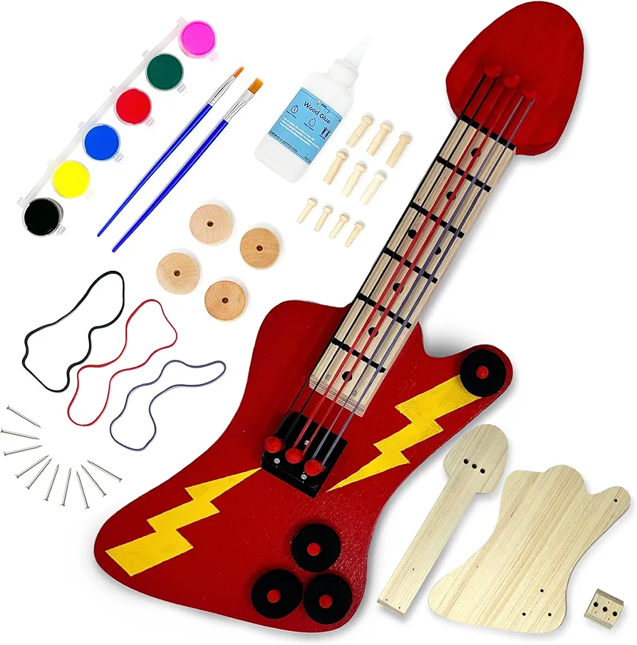 DIY Wood Building Kits for Kids | Kids Wood Projects for Creative Fun | STEM Teaching Woodworking Kit for Kids | Great Gift Idea for Crafts for Boys & Girls (Wooden Guitar, 1-Pack)