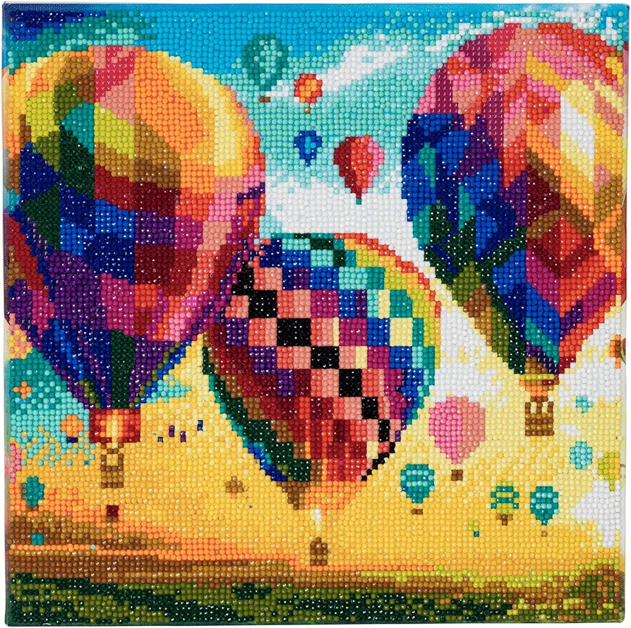 Crystal Art Medium Framed Mounted Wall Art Kit (11.8in x 11.8in) - Hot Air Balloons - Diamond Painting Kit for ages 8 and up