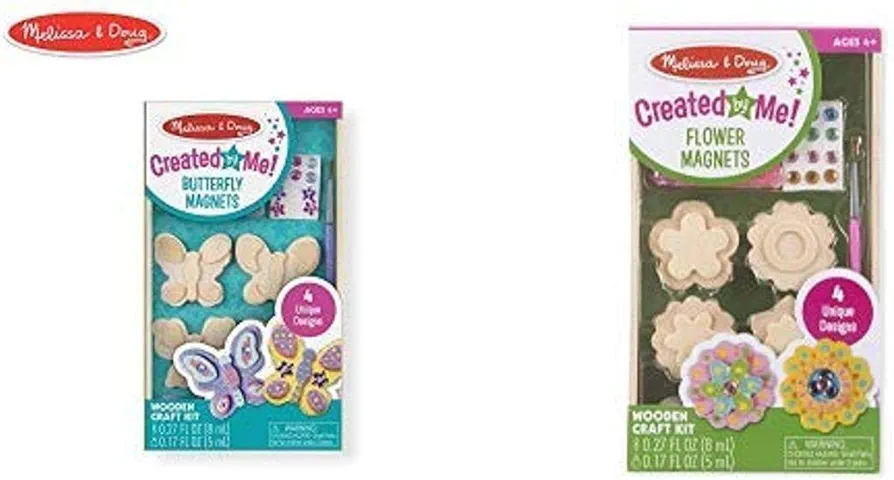 Melissa & Doug Created by Me! Butterfly Magnets, Arts & Crafts, Easy to Assemble, Supplies for 4 Projects, 8.75” H x 5” W x 1” L Created by Me! Flower Wooden Magnets Craft Kit