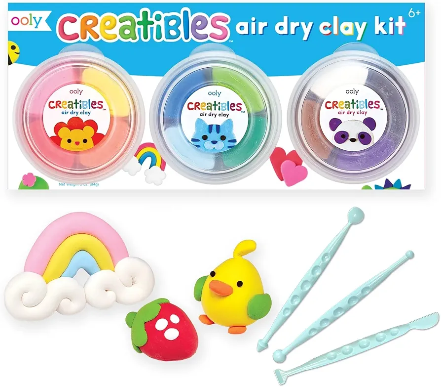 OOLY Creatibles, 12 Colors Air Dry Clay Kit for Kids Craft, Modeling Clay with 3 Shaping Tools, Craft Supplies & Materials, Airdry Clay DIY Art Set for Kids Ages 6 and Up