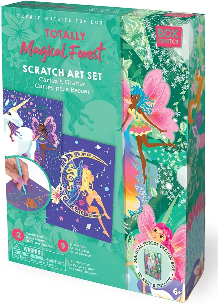 Totally Magical Forest Fairies and Unicorns Scratch Art Set in Keepsake Box
