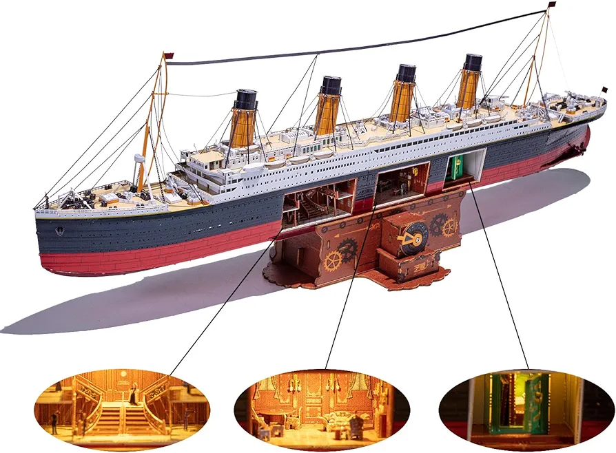 MU 3D Metal Puzzle for Adult Titanic Ship Model Building with LED Lighting, RMS Titanic Ocean Liner Metal Puzzle Model Kits Toys, Watercraft Home Desk Decor, 581pcs