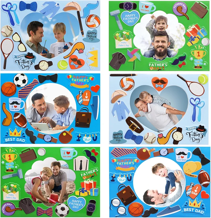 Father's Day Picture Frame Craft Kits for Kids Happy Fathers Day Foam Craft from Kids DIY Art Class Activities 12 Pack