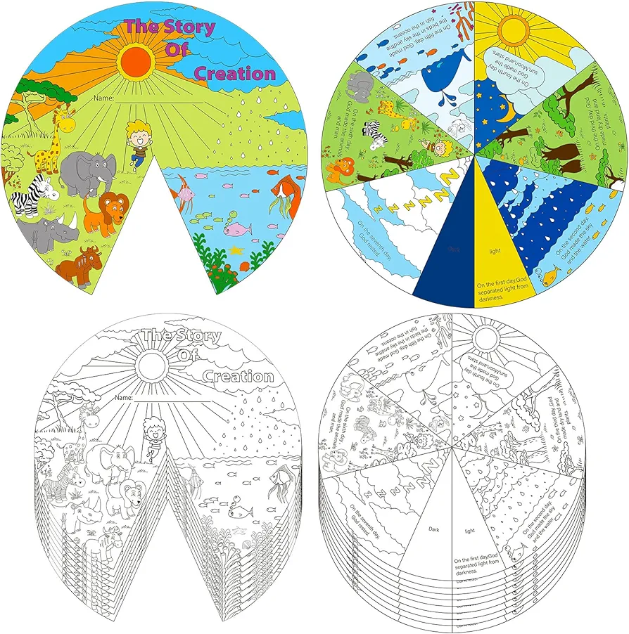 24 Sets Sunday School Crafts for Kids Religious Activities Color Your Own Creation Wheel The Story of Creation Wheel Religious Art for Kids VBS Crafts
