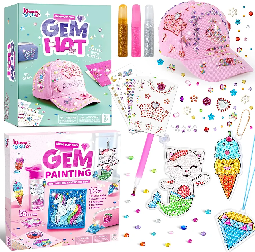Klever Kits Decorate Your Own Baseball Cap and Kids Diamond Painting Kit with 5D Gem Set, Art & Crafts Kit for Kids, Fun Creative DIY Toys for Kids Girls Age 6-12