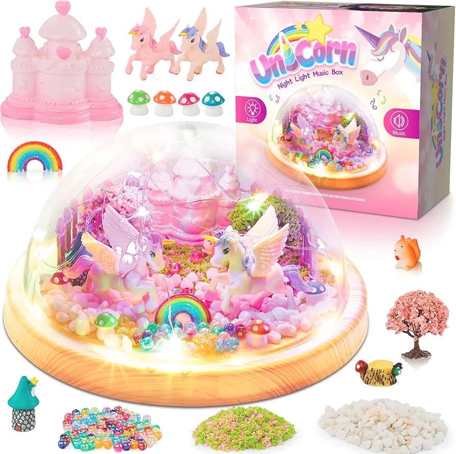 Unicorn Night Light with Music, Christmas Birthday Unicorn Gifts for Girls 4 5 6 7 8 10+ Year Old, Make Your Own Great Toys for Bonding Time, Unicorn Art and Craft Kits for Kids Age 4 5 6 7 8-12