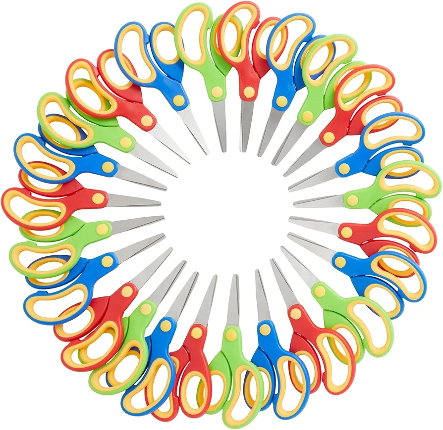 Juvale 24 Pack Blunt Tip Scissors - Classroom Bulk Pack for Kids Crafts, Student DIY Art Projects, Teacher Supplies (3 Colors, 5 Inch)