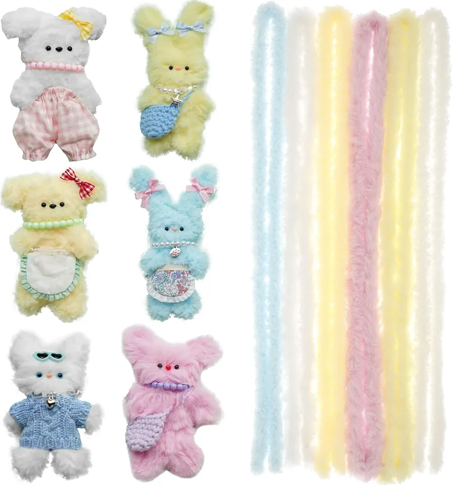 Datchowlip 6 Pcs Bear Pipe Cleaners Craft Kit with Decorative Accessories (Eyes/Nose/Beads) Plush Pipe Cleaner Set Soft Kids Crafting Set Flexible Bending Crafting Pipe Cleaners for Craft Class Party