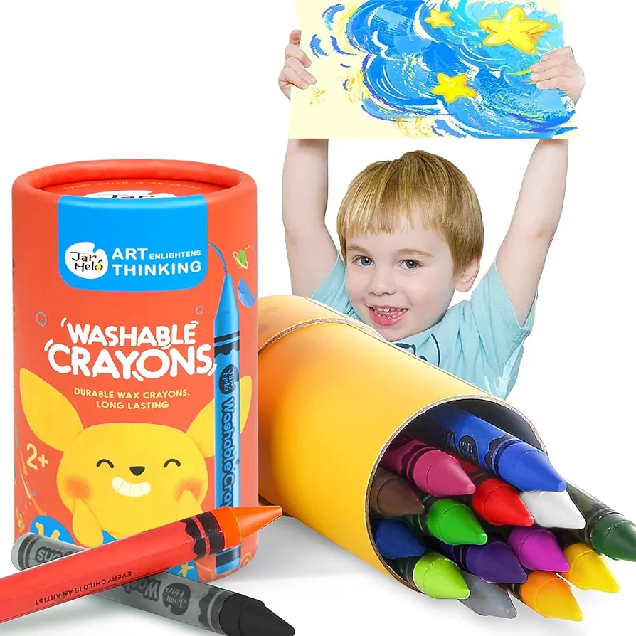 Jar Melo 16 Colors Crayons for Toddlers 1-3, Non Toxic Washable Crayons for Babies, Easy to Hold Large Crayons for Kids Ages 4-8, Safe for Babies and Kids，Back to school Art Supplies