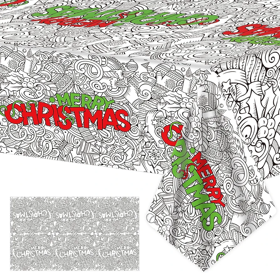 Giant Merry Christmas Coloring Tablecloth for Kids Holiday Snowflake Posters Activity Large Color-in Paper Christmas Poster Table Cover for Kids Preschool Kindergarten Classroom Arts and Crafts