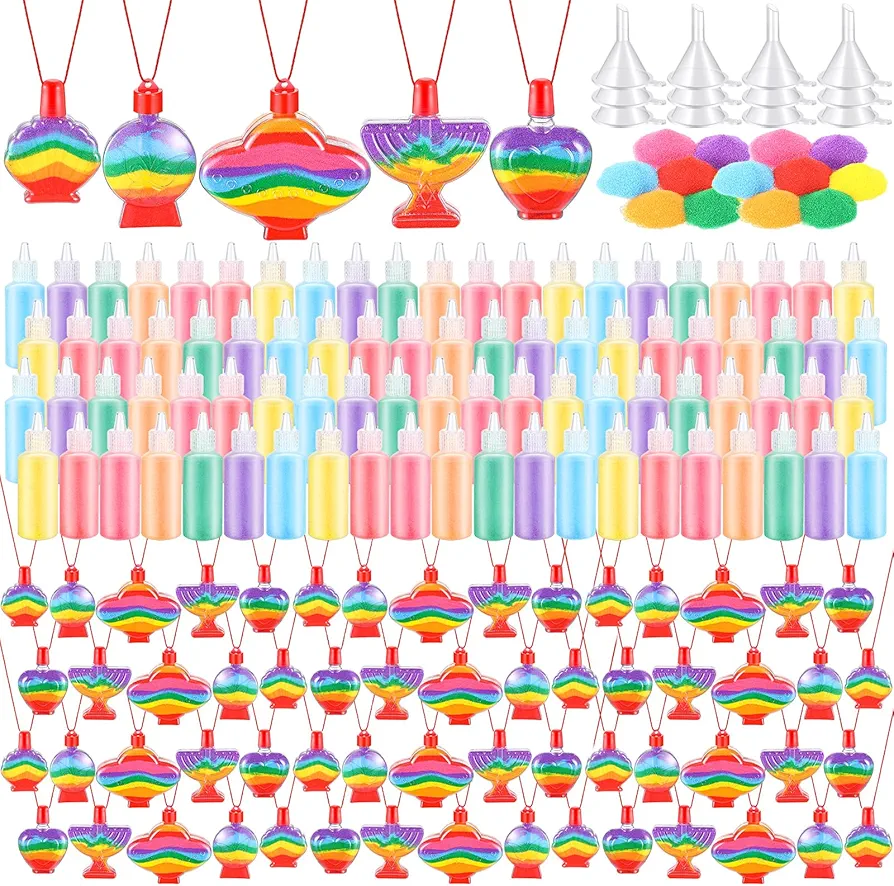 Bokon 78 Pcs Sand Art Bottle Necklace Kits Include Plastic Sand Art Bottles Necklace, Colored Art Sand, Mini Plastic Funnels for Wedding Birthday Party Decoration Arts Crafts Supplies