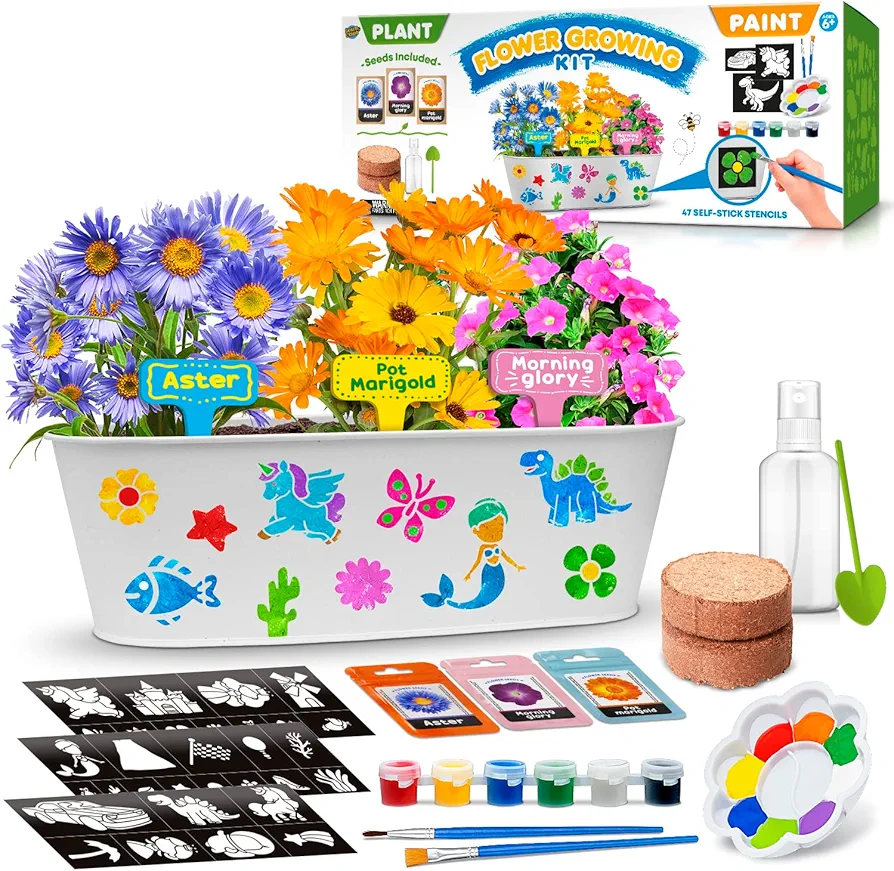 Learn & Climb Arts and Crafts for Kids Ages 6-12, Plant and Decorate Your Own Flower Garden, Kit includes all Supplies & Instructions, Best Craft Project for Girls & Boys
