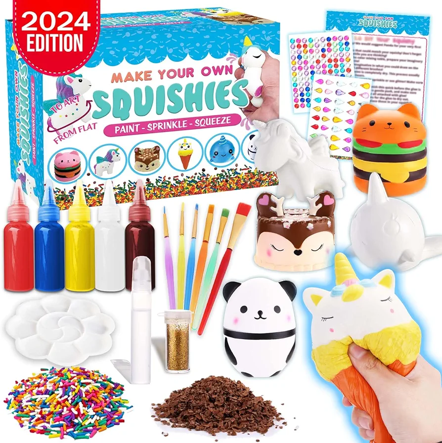 Insnug Sensory Toys Squishy Toy Food - Stress Relief Squishies for Girl Kids Age 4 6 8 10 Kawaii Jumbo DIY Slow Rising Squeeze Autism Unicorn Gift Ice cream Cake Milk Shake Donut Painting Art Set