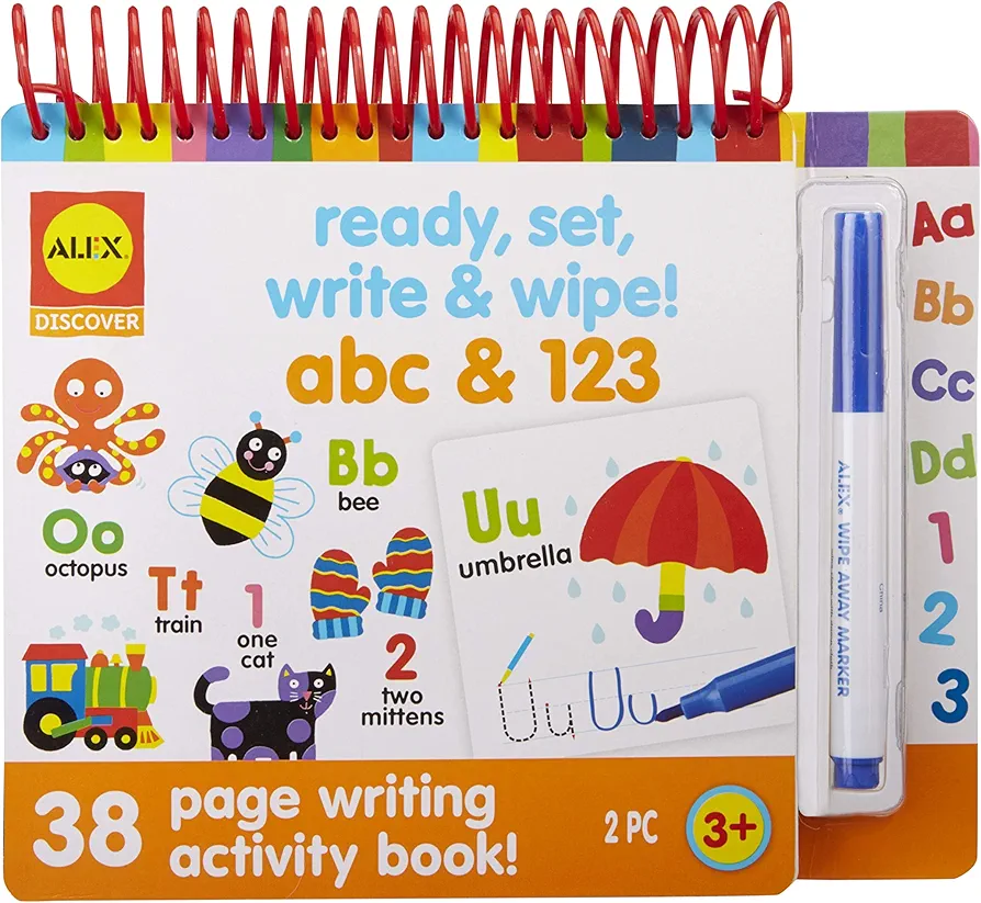 Alex Little Hands Ready Set Write and Wipe! ABC and 123 Kids Toddler Art and Craft Activity, Page Writing Activity Book, Learn ABC and Numbers, Practice Over and Over, For Ages 2 and up