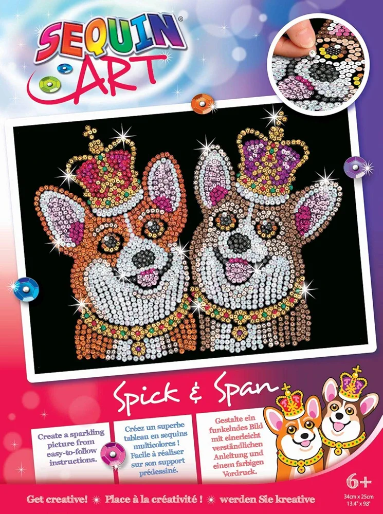 Spiel & Geschenk 8011805 Art Corgies Dog Diamond Painting Complete Set with Polystyrene Frame Picture Template Sequins Pins Instructions Craft Kit for Children from 6 Years, Multicoloured