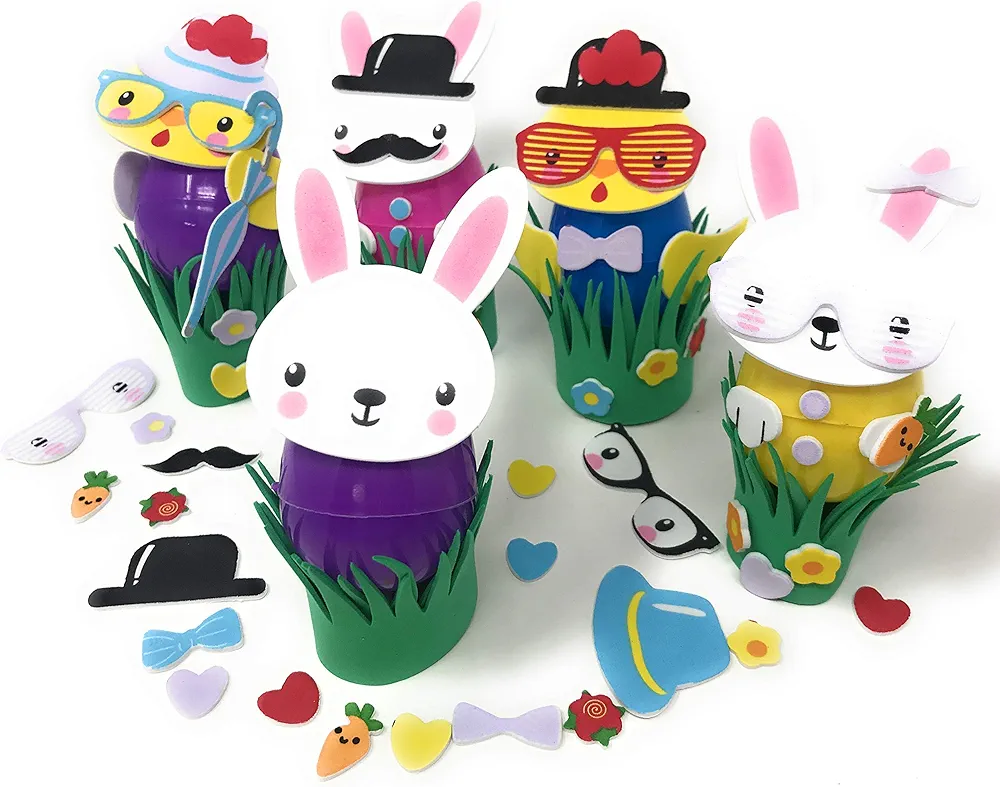 Funiverse Bulk 18 Sets of Easter Egg Decorating Foam Kids Craft Kits (Easter Eggs Not Included) - Over 700 Pieces of No Mess. No Stains