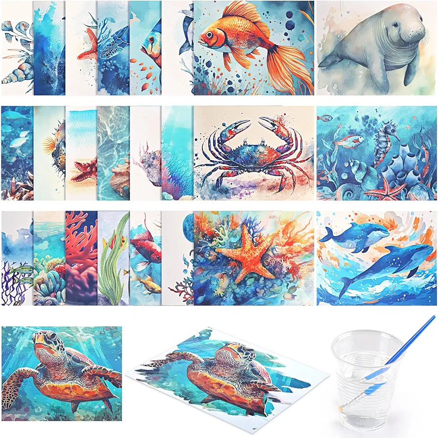 Dispowreath 75 Pcs Dementia Products for Elderly Patients Seniors Nursing Home Reusable Water Painting Water Doodle Coloring Set Painting Brush and Cups for Dementia Adult Drawing Gifts